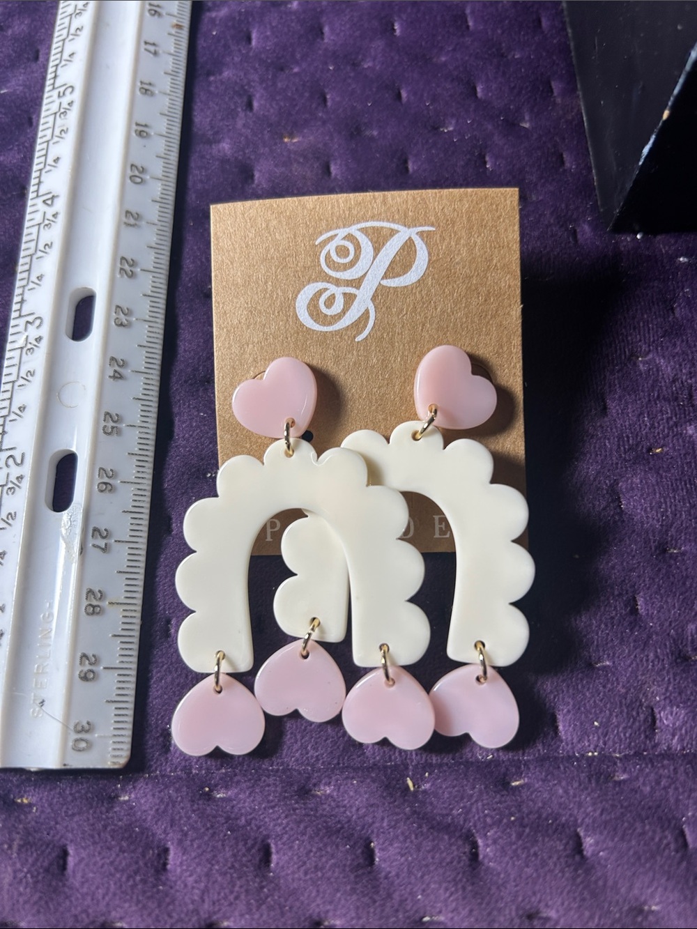 Pink & Cream Heart Dangle Earrings